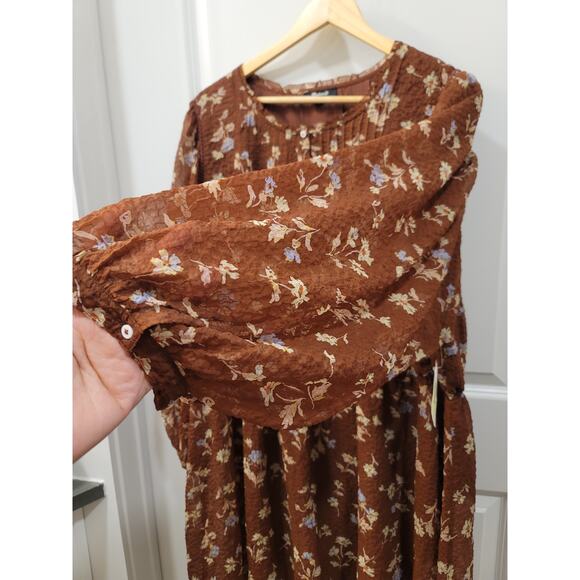 Madewell Brown Floral Print Long Sleeve Dress - Picture 7 of 11